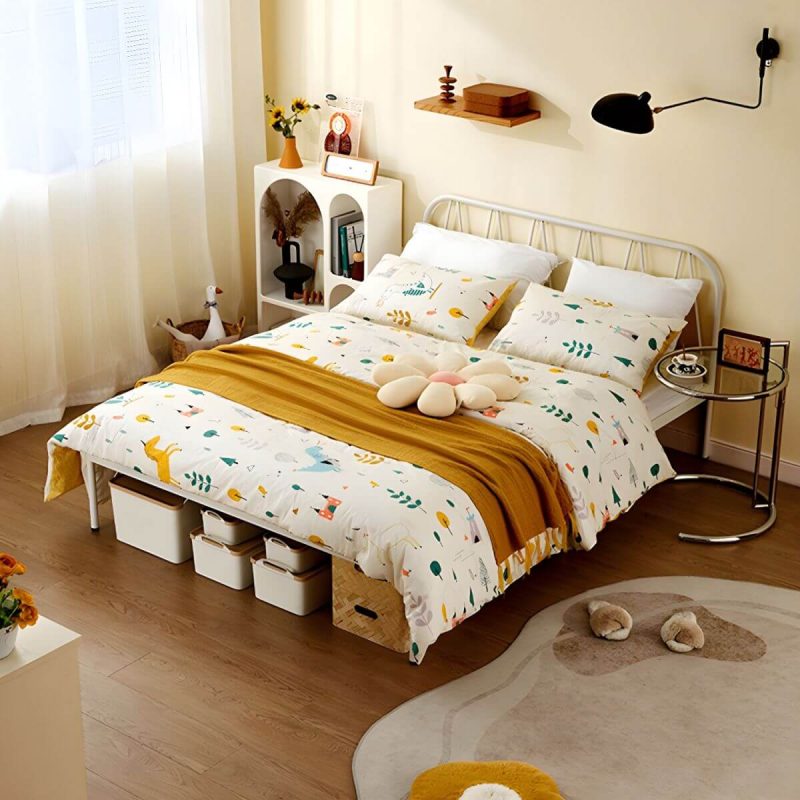 "Glam Standard Bed Metal Open-Frame Bed with Custom Gold Legs - 59"W x 79"L Single Bed White"