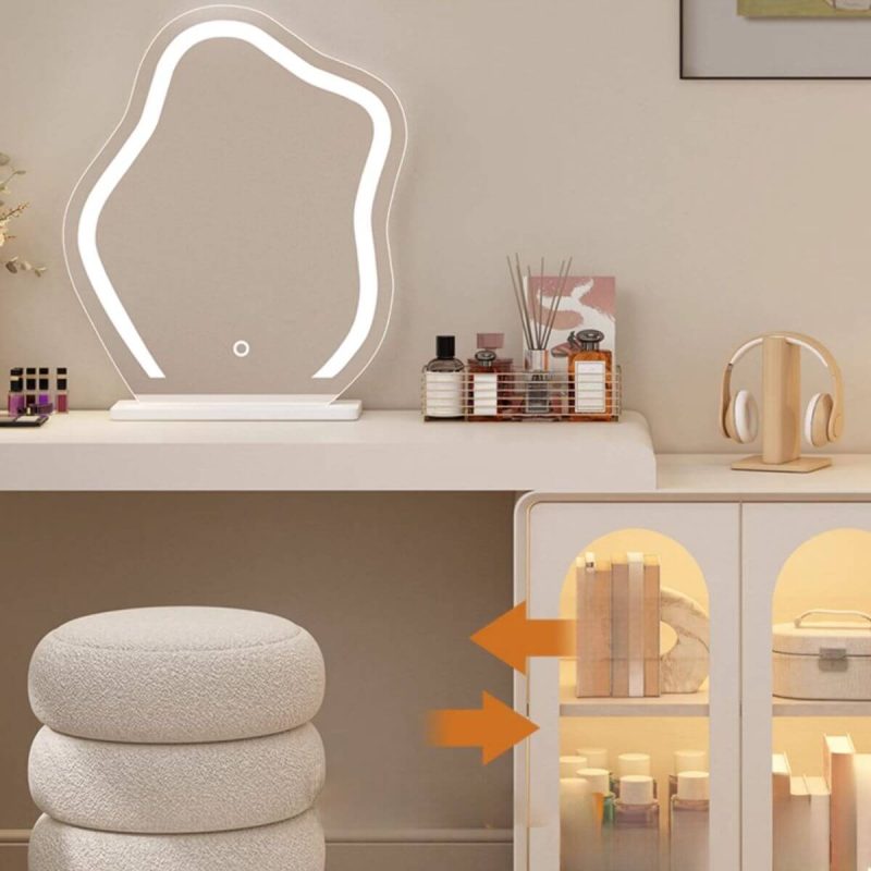"Illuminating Modern Simple Style Large Vanity Set with 3 Drawers, Lumber Frame, Chalk Seating, and Mirror Lights, 39.4"L x 15.7"W x 29.5"H, Makeup Vanity & Mirror"
