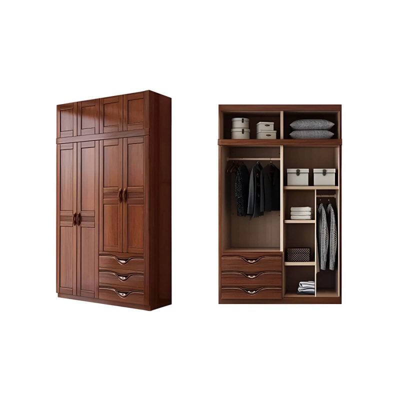 "Wood Brown Rustic Wardrobe Armoire with Drawers & Shelves, Walnut Finish - 53"L x 22"W x 100"H"