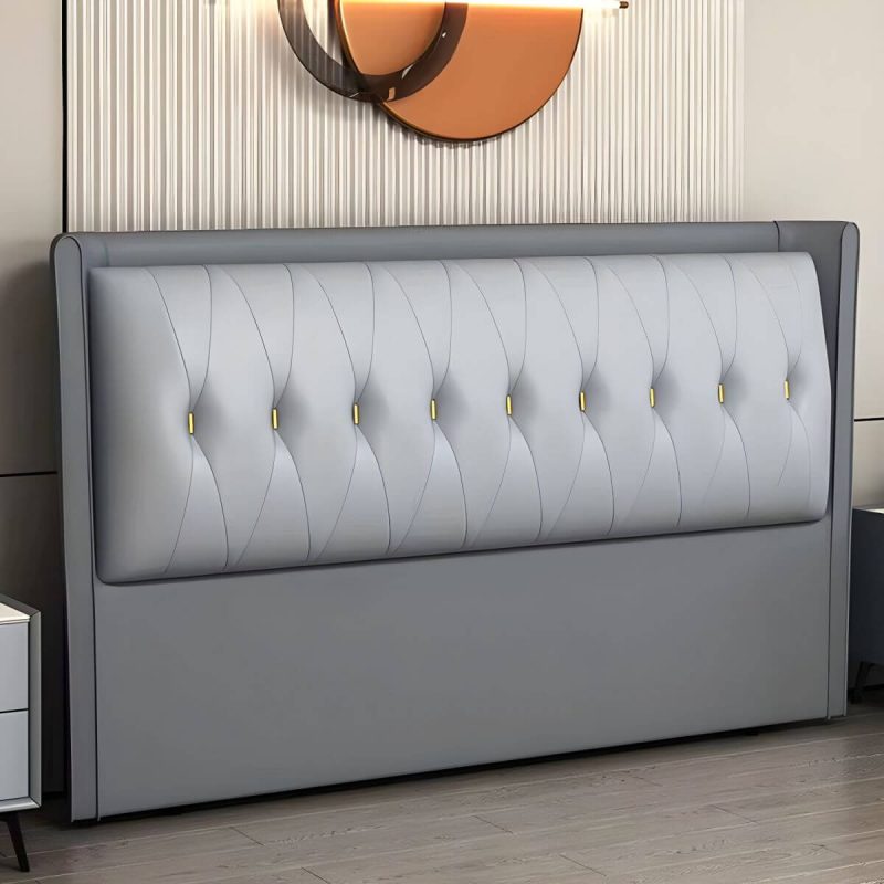 "Contemporary Headboard Bed with Tufted Leather Upholstery in Rectangular - Dark Grey/ Light Grey 79""