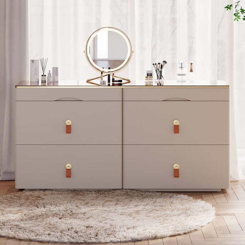 "Chanor 47" Glass Top Champagne 6-Drawer Dresser"
