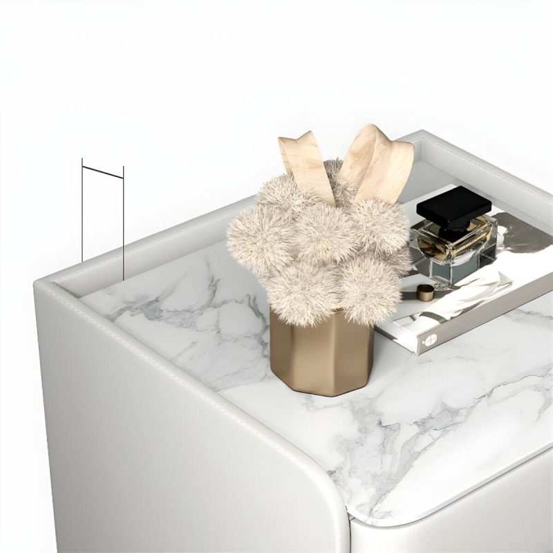 "Wooden Nightstand with 3 Drawers Contemporary 25" Tall Nightstand - Off-White Gold"