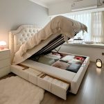 "Button-tufted Pallet Bed Frame with Pop Up Storage, Padded Panel Headboard, and Sponge Fill for Living Room, Storage Included, 71"W x 79"L"