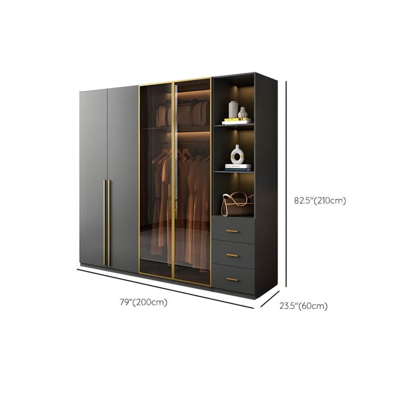 "Dimension of Modern Glass Wardrobe Wardrobe Armoire Wardrobe Cabinet for Home - Armoire with Side Cabinet 63"L x 24"W x 83"H"