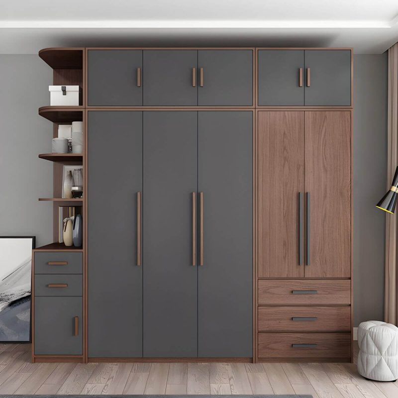 "Traditional Wood Wardrobe Armoire with Drawers, Shelves, and Clothing Rod - Grey 79"L x 20"W x 94"H"