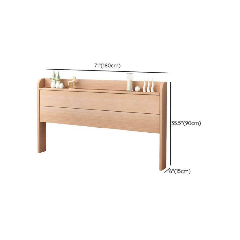 "Dimension of Scandinavian Brown Wood Headboard with Panel Style in Natural - Storage Included Rectangular 71""