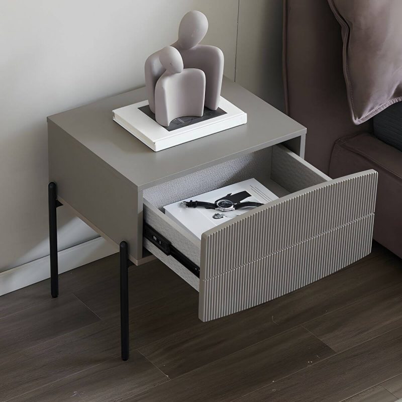 "Modern Grey Wood Nightstand with Drawer Storage and Reserve Installation Holes - Grey"