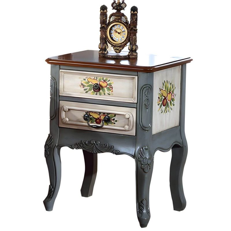 "Distressed French Country Nightstand with Wood Storage and 2 Drawers - Aqua 1 Piece"
