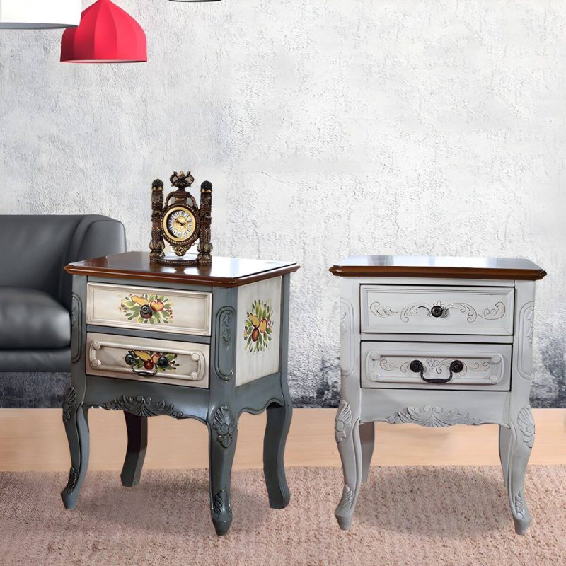 "Distressed French Country Nightstand with Wood Storage and 2 Drawers - Aqua 1 Piece"