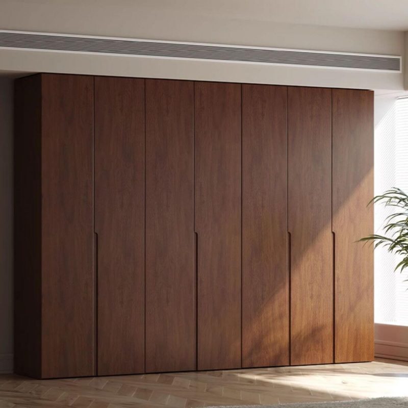 "Cocoa Contemporary Natural Wood Cabinet Armoire with Compartments, Interior Shelves, and Hanging Rod, 94"L x 24"W x 79"H"