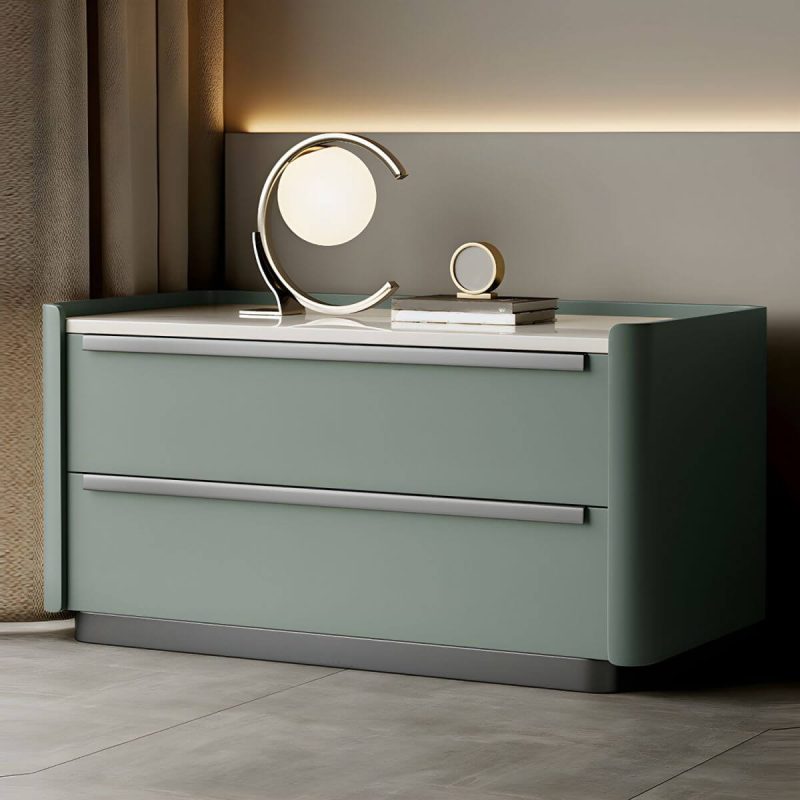 "Modern Wood Nightstand with Drawer Storage, Light Wood Tone & Small Size - Green 1 Piece 24"L x 16"W x 20"H"