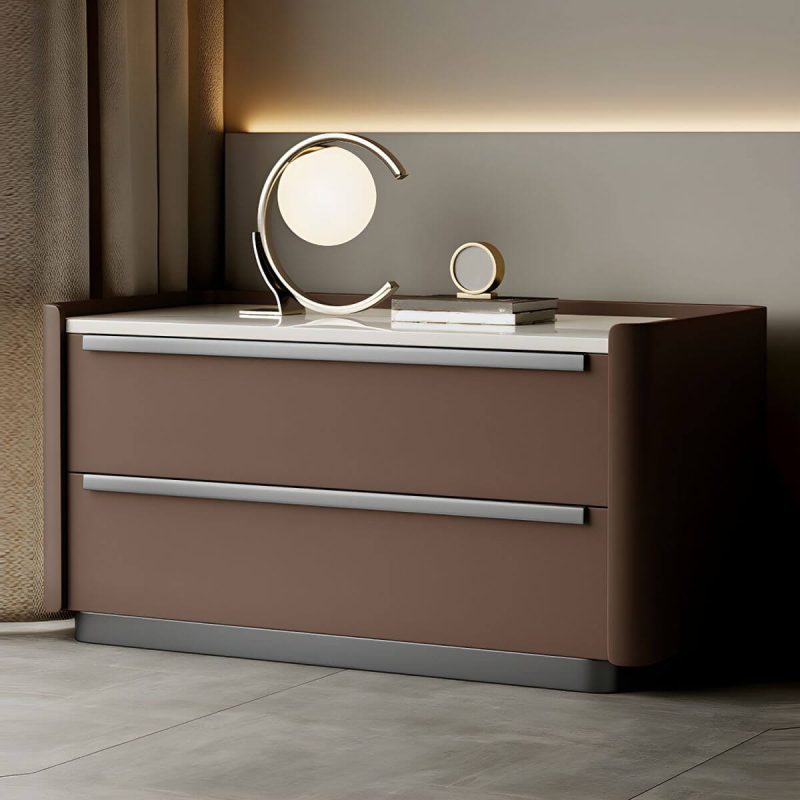 "Modern Wood Nightstand with Drawer Storage, Light Wood Tone & Small Size - Dark Coffee 1 Piece 28"L x 16"W x 20"H"