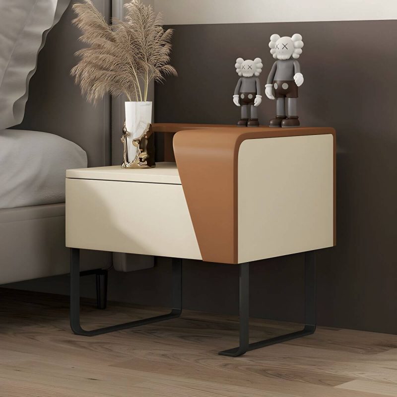 "Chic Modern Wood Bedside Cabinet with One Drawer Storage, Under 21 Inches in Length - Left Brown/ Beige"