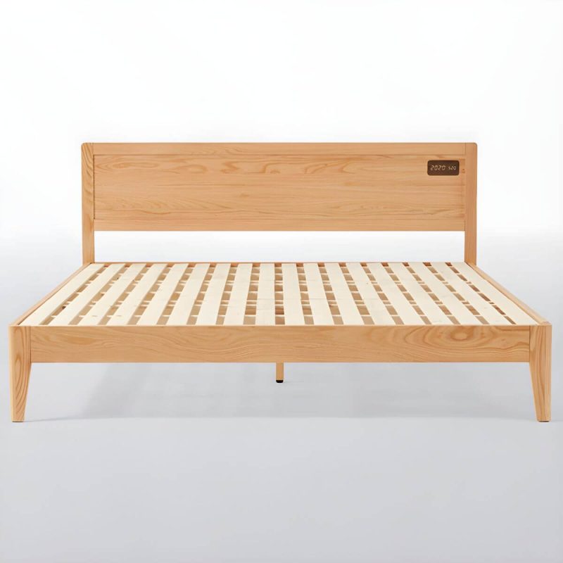 "Solid Wood Standard Panel Bed in Natural with Rectangular Headboard - Single Bed Unavailable"