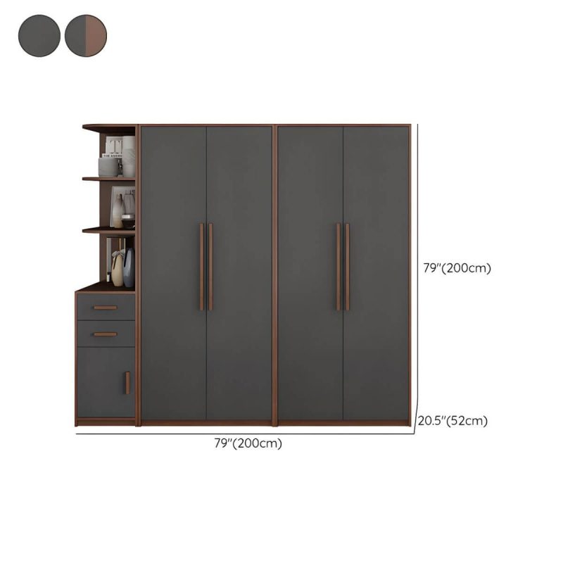 "Dimension of Traditional Wood Wardrobe Armoire with Drawers, Shelves, and Clothing Rod - Gray-Brown 79"L x 20"W x 79"H"