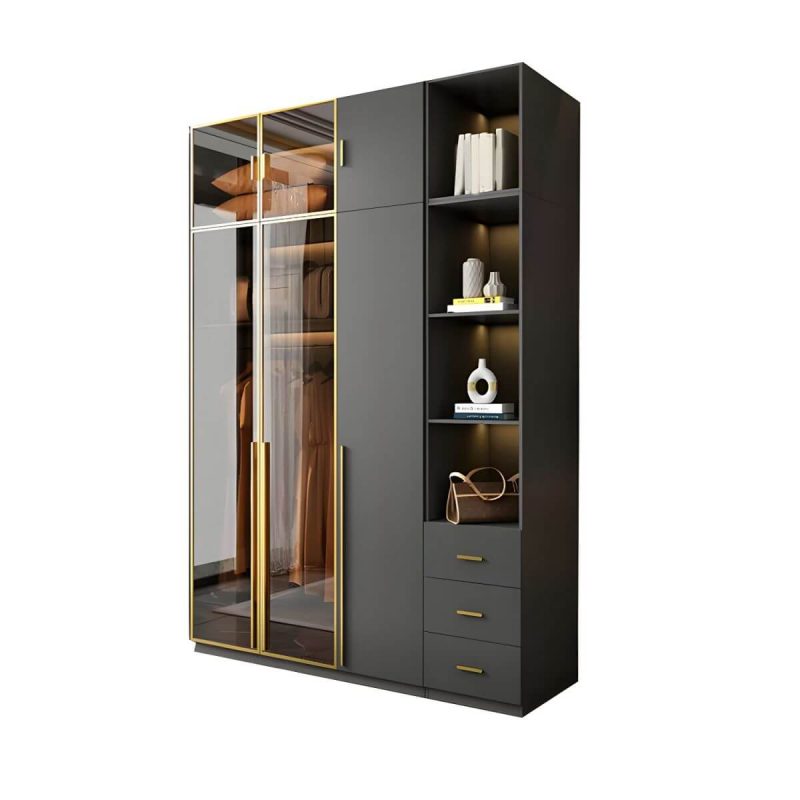 "Modern Glass Wardrobe Wardrobe Armoire Wardrobe Cabinet for Home - Armoire & Side Cabinet & Top Cabinet 47"L x 24"W x 83"H"