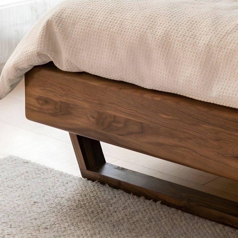"Solid Wood Standard Bed Contemporary Brown Bed with Panel Headboard - Walnut 59"W x 79"L Lights Not Included 14""