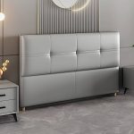 "Rectangular Solid Wood Bed Frame Headboard Modern Leather Panel - 71" Tech Cloth Light Gray"