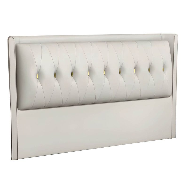 "Contemporary Headboard Bed with Tufted Leather Upholstery in Rectangular - Dark Grey/ Light Grey 47""
