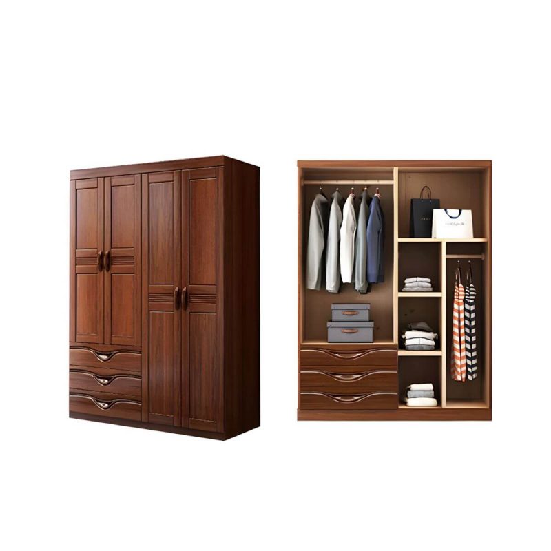 "Wood Brown Rustic Wardrobe Armoire with Drawers & Shelves, Walnut Finish - 53"L x 22"W x 81"H"