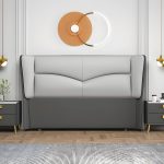 "Modern Rectangular Wingback Headboard Bed with Leather Upholstery and Solid Wood Frame - Light Gray 59""