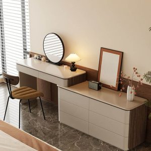 "Vanity Set with Metal Frame, 8 Drawers, Auburn Seating, Upholstered Chair, Standing Mirror, Standard Length Including Seat, 47"L x 16"W x 30"H, Makeup Vanity & Stool & Mirror"