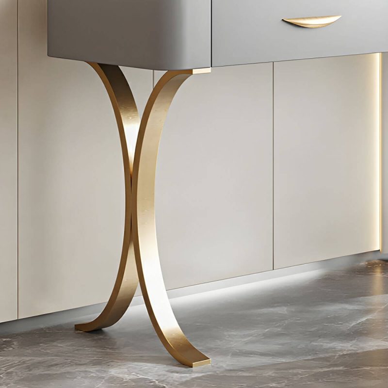 "White Slate Tabletop Rectangular Dressing Table with Golden Metal Legs - Makeup Vanity 150 x 45 x 75 cm"