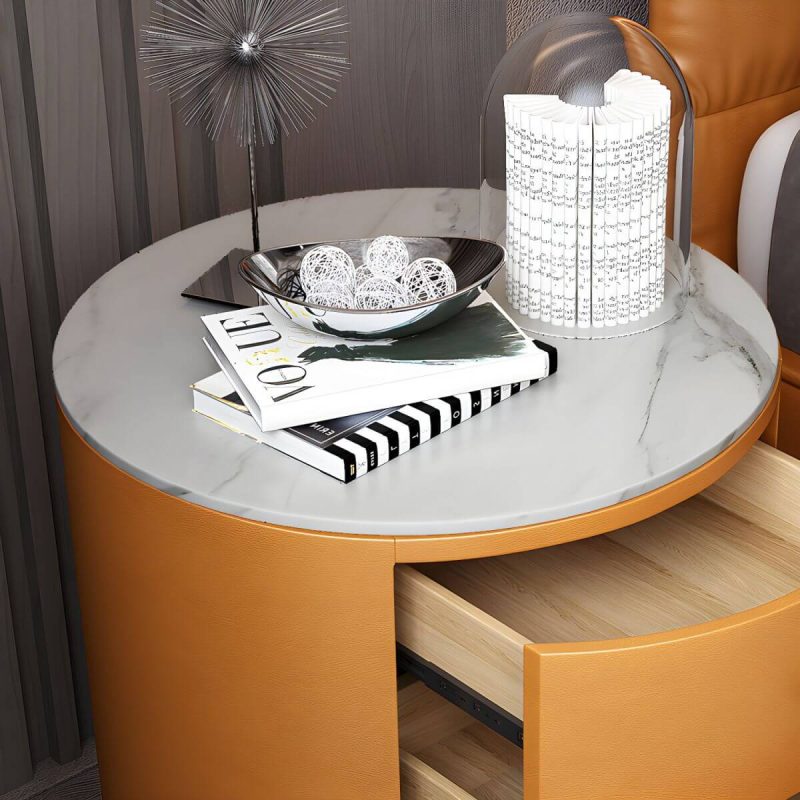 "Contemporary Faux Leather Nightstand 2/3 - Drawer Nightstand - Grey 3 Stone"