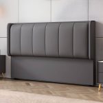 "Modern Upholstered Pine Wingback Headboard with Wood Legs, Standard Height - Microfiber 59" Dark Gray"