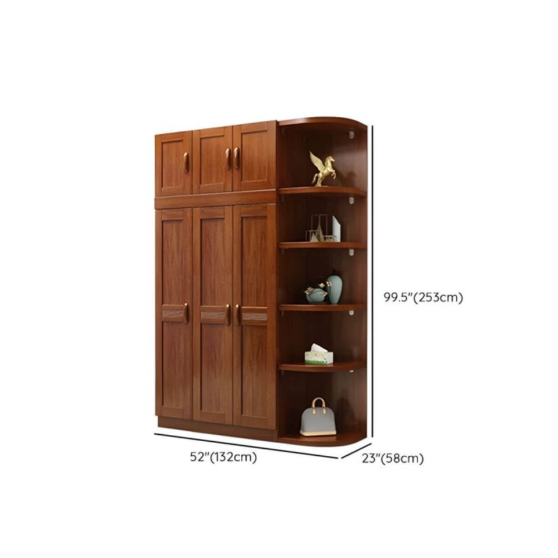 "Dimension of Wood Brown Rustic Wardrobe Armoire with Drawers & Shelves, Walnut Finish - 52"L x 23"W x 100"H"