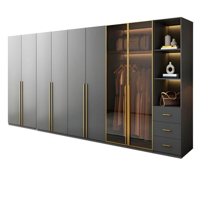 "Modern Glass Wardrobe Wardrobe Armoire Wardrobe Cabinet for Home - Armoire with Side Cabinet 126"L x 23.6"W x 82.7"H"