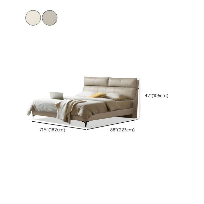 "Dimension of Leather Standard Bed Contemporary Wood Frame Bed with Upholstered Headboard - 71"W x 79"L Single Bed Cream"