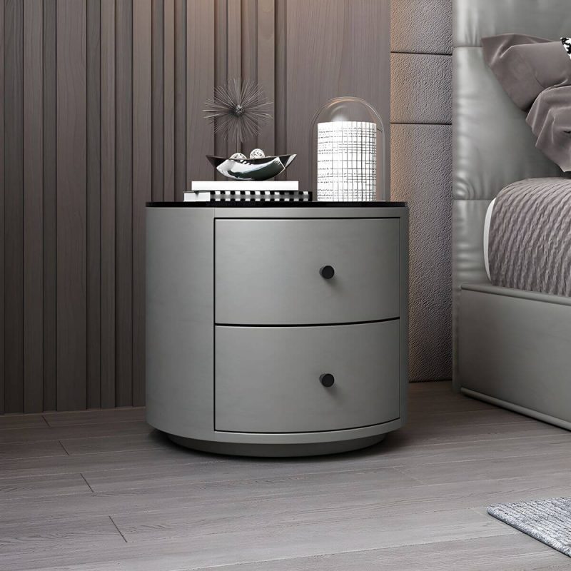 "Contemporary Faux Leather Nightstand 2/3 - Drawer Nightstand - 2 Grey Glass"