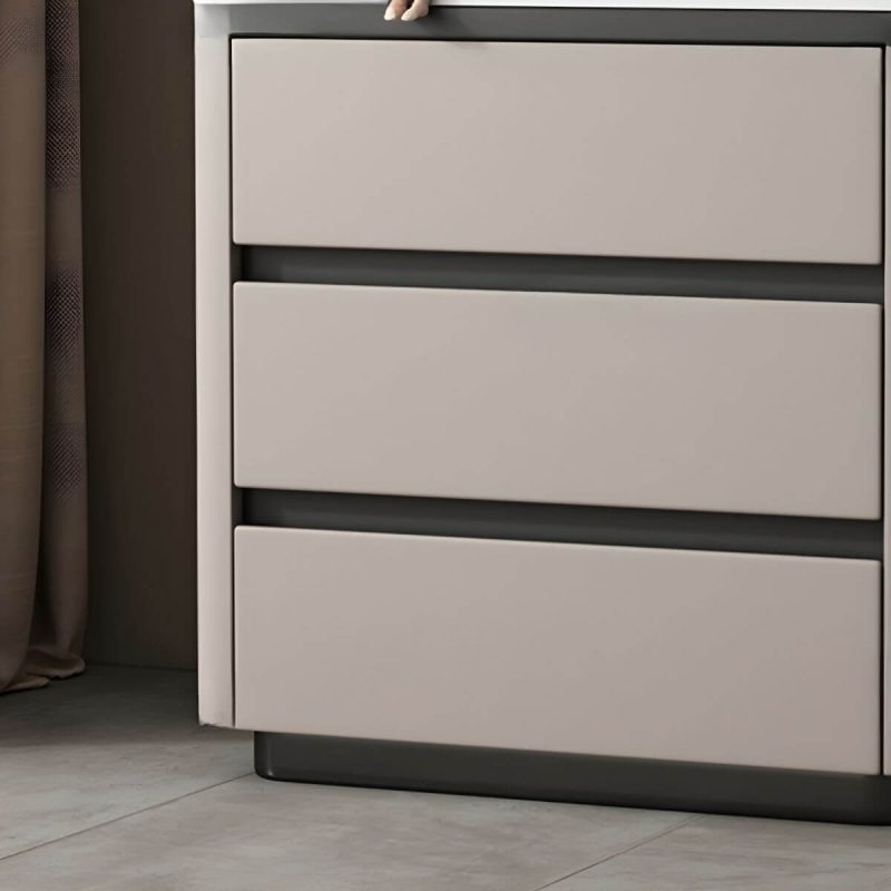 "Modern Pine Wood Bedside Cabinet with 3 Drawers for Bedroom Storage - Off-White"