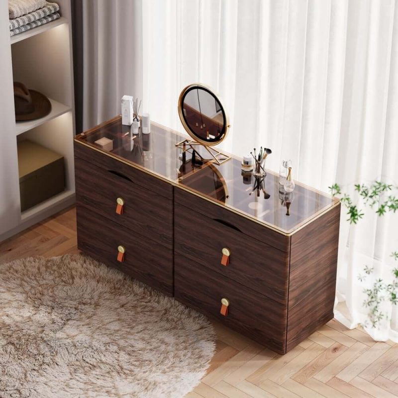 "Chanor 47" Glass Top Walnut 6-Drawer Dresser"
