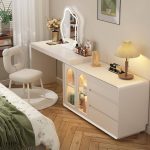 "Illuminating Modern Simple Style Large Vanity Set with 3 Drawers, Lumber Frame, Chalk Seating, and Mirror Lights, 31"L x 16"W x 30"H, Makeup Vanity & Mirror"