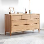 "Modern Wood Double Dresser with 7 Drawers in Standard Length and Low Height - Nut-Brown"
