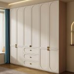 "Beige Casual Engineered Wood Wardrobe Closet with Soft Close Drawer, Soft Close Door, Interior Shelves, and Hanging Rod, 102"L x 24"W x 79"H"