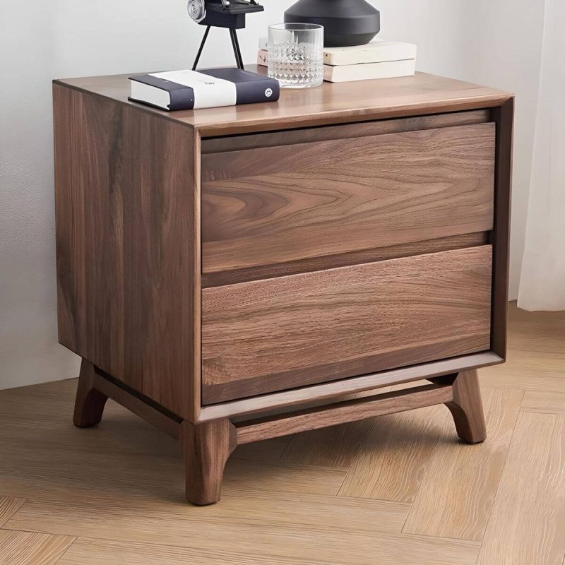 "Good Load Bearing Wood Grain Design Nightstands Solid Wood with Drawer - Rubber"