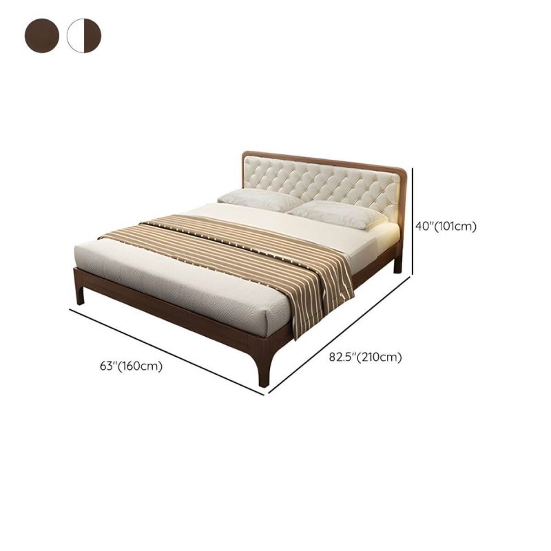 "Dimension of Mid-Century Modern Upholstered Panel Bed in Genuine Leather with Tufted Headboard - White 59"W x 79"L"