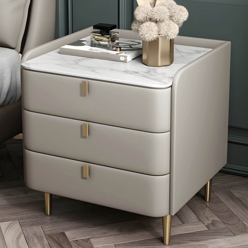 "Wooden Nightstand with 3 Drawers Contemporary 25" Tall Nightstand - Khaki Gold"
