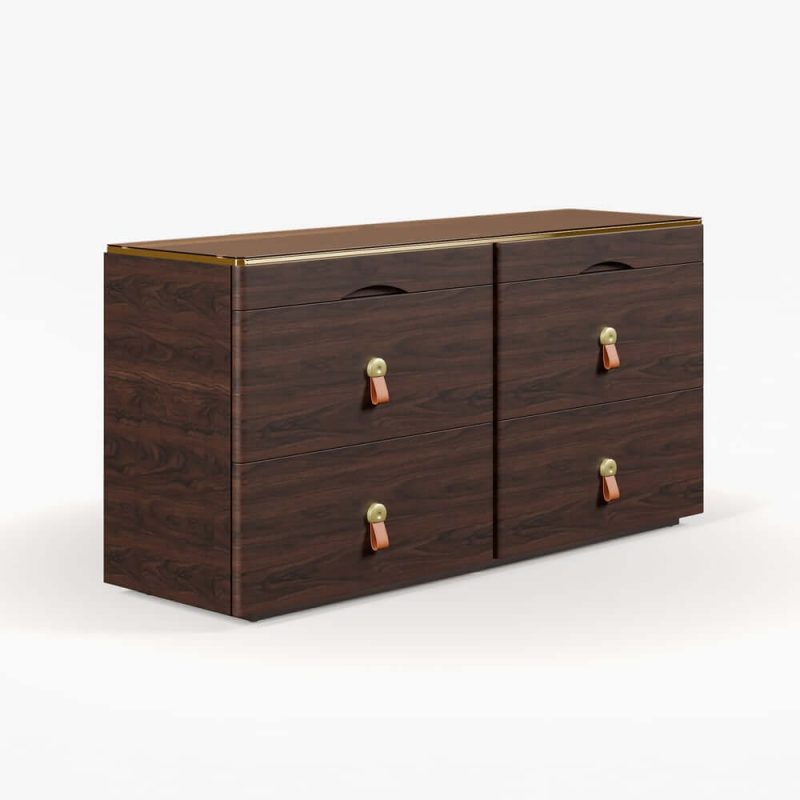 "Chanor 47" Glass Top Walnut 6-Drawer Dresser"