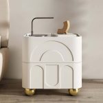"Modern White Smart Nightstand with Wireless Charger & Sintered Stone Top Bedside Table"