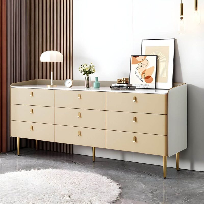 "modern White Slate Countertop Storage Chest Galant Style with Drawers - Champagne 71"L x 16"W x 31"H"
