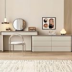 "Wood Large Art Deco Vanity Set, Walnut, Makeup Vanity (47") & Dresser (51") & Mirror"