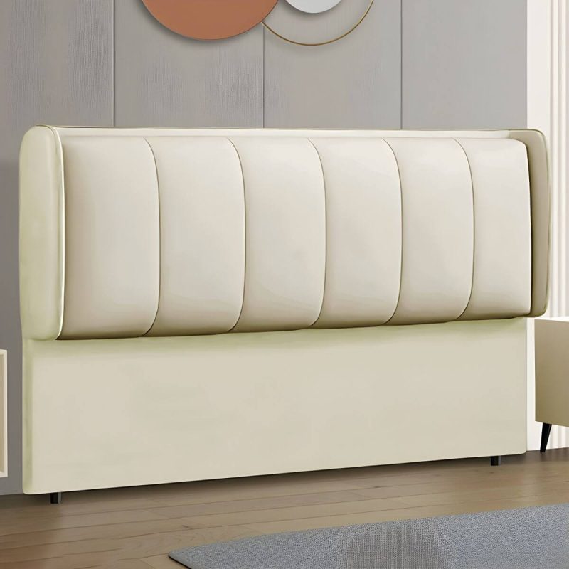"Contemporary Wingback Upholstered Headboard with Wood Legs and Standard Height - 71" Anti Cat Scratch Leather Beige"