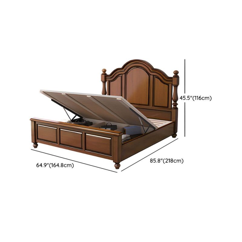 "Dimension of Mid-Century Modern Standard Bed Solid Wood Panel Bed with Headboard - Lift Up Storage Single Bed 59"W x 79"L"