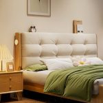 "Art Deco Free-standing Standard Queen(60"W x 80"L) Panel No Distressing With Legs in Lumber and Tufted, Beige/ Wood, 71""
