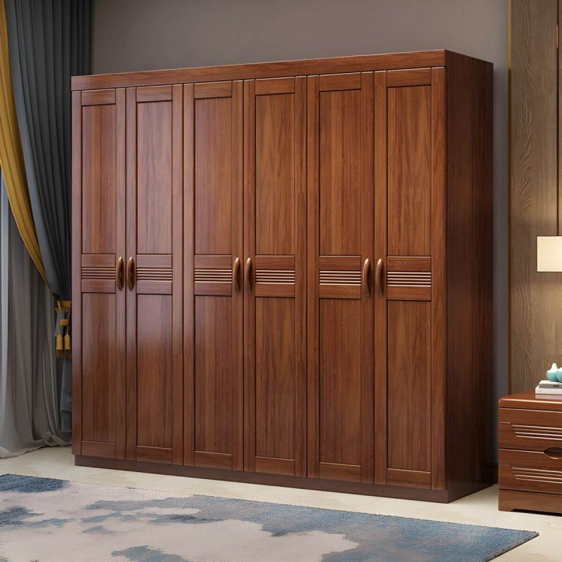 "Wood Brown Rustic Wardrobe Armoire with Drawers & Shelves, Walnut Finish - 65"L x 23"W x 81"H"