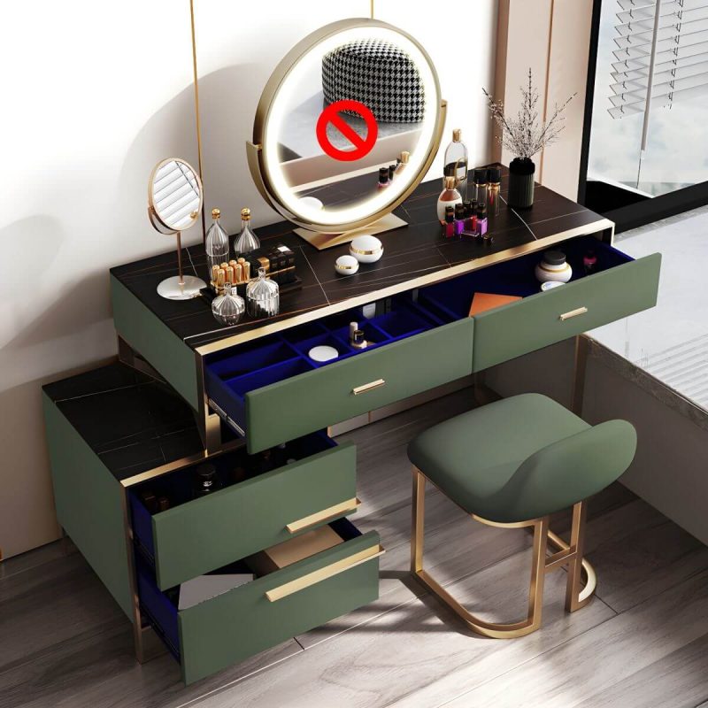 "Luxurious Metal Make-up Vanity 4 Solid Wood Drawers Dressing Table - Makeup Vanity 47"L x 16"W x 30"H Green"